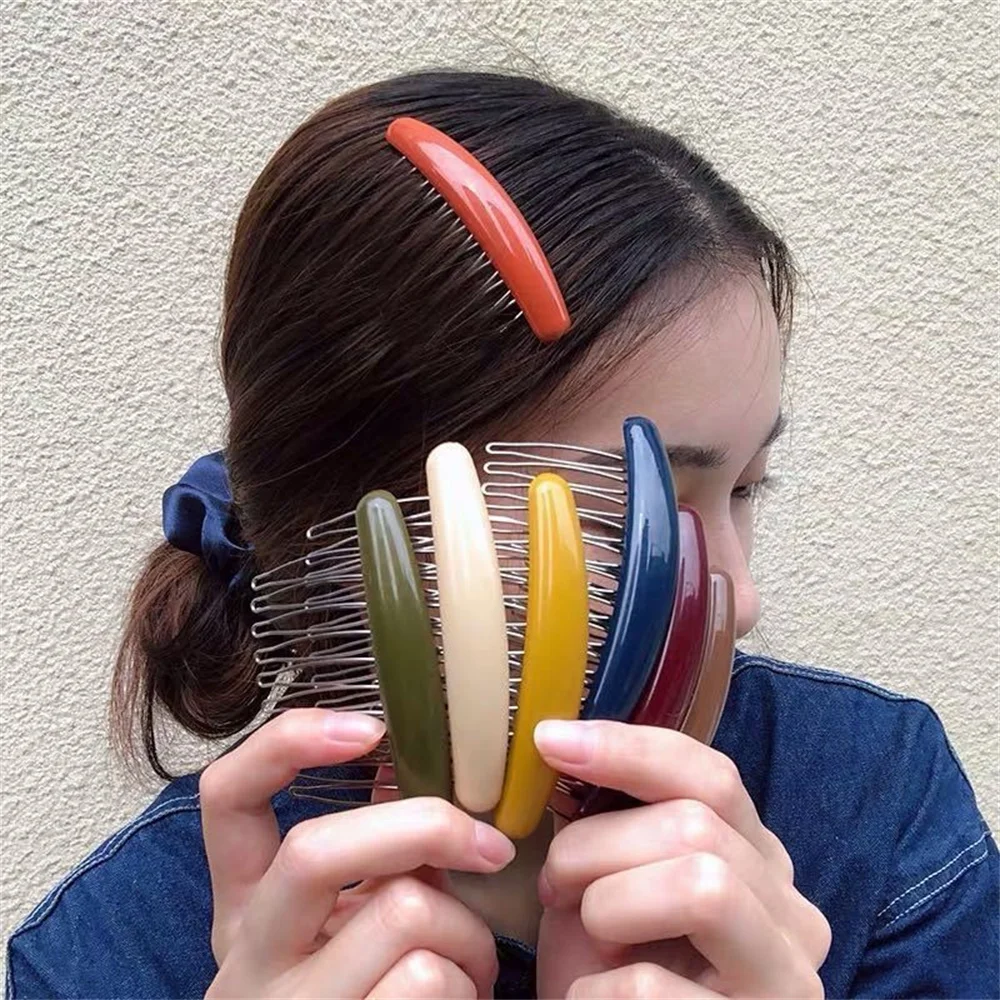 Hair Care Korean Products - หวีสางกล้วยสำหรับผู้หญิงหวีมาใหม่ล่าสุดเครื่องประดับผมเกาหลีย้อนยุคสีพื้นเครื่องประดับผมหวีกล้วยสำหรับผู้หญิง